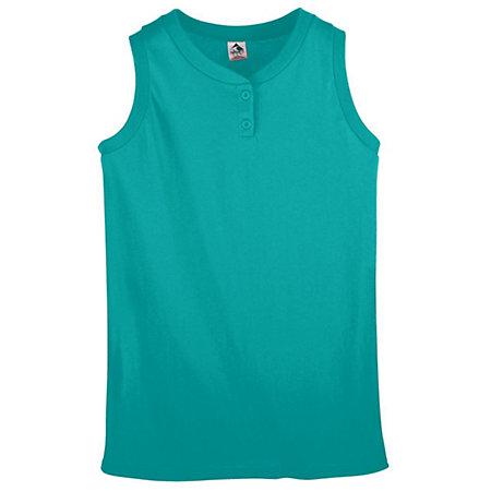 Girls Sleeveless Two-Button Softball Jersey Teal