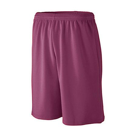 Youth Longer Length Wicking Mesh Athletic Shorts Maroon Basketball Single Jersey &