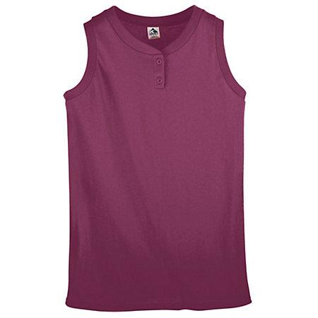 Girls Sleeveless Two-Button Softball Jersey Maroon