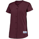 Ladies Stretch Faux Button Jersey Maroon Softball