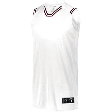 Camiseta de baloncesto retro juvenil blanco / granate individual y pantalones cortos