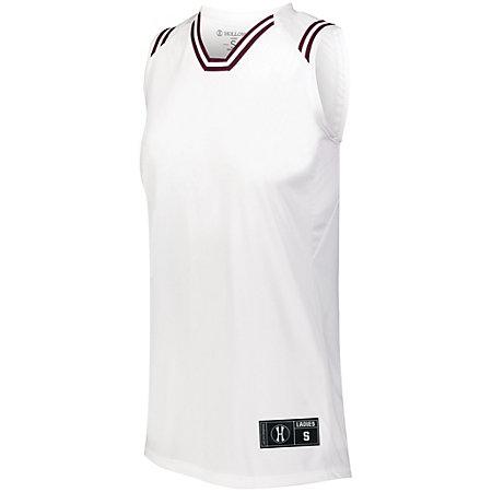Ladies Retro Basketball Jersey White/maroon Single & Shorts