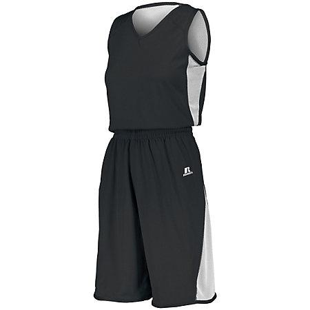Ladies Undivided Single Ply Reversible Shorts Black/white Basketball Jersey &