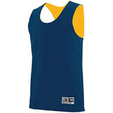 Camiseta sin mangas reversible absorbente azul marino / dorado de baloncesto para adultos de una sola camiseta y pantalones cortos