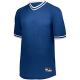 Camiseta de béisbol con cuello en V retro para jóvenes Blanco / azul marino / escarlata