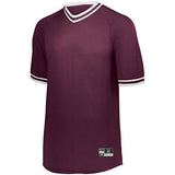 Retro V-Neck Baseball Jersey Maroon/white Adult