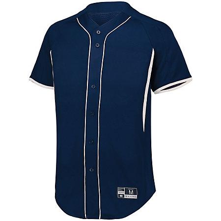 Youth Game7 Jersey de béisbol con botones completos Azul marino / blanco