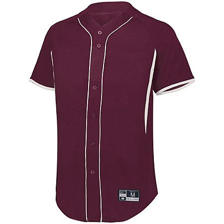 Custom Maroon Baseball Jersey with White Piping | Customized Team Logo Graphic | Full Button Down | Player Name and Numbers