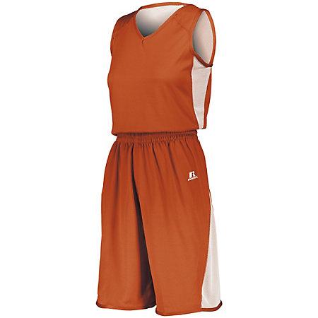 Ladies Undivided Single Ply Reversible Shorts Burnt Orange/white Basketball Jersey &