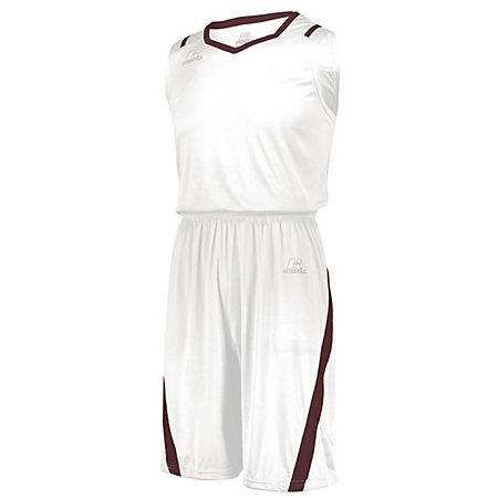 Pantalones cortos de corte atlético Blanco / granate Camiseta individual de baloncesto para adultos y
