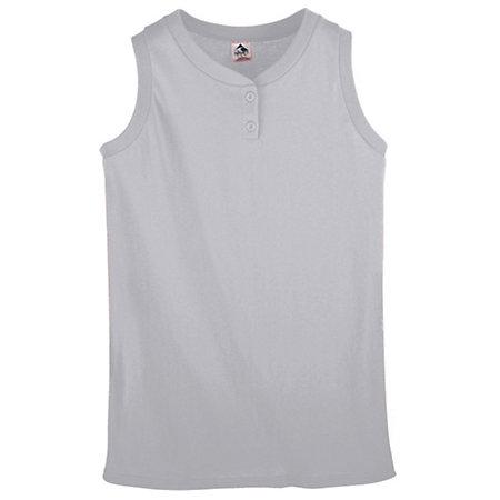 Girls Sleeveless Two-Button Softball Jersey Athletic Heather