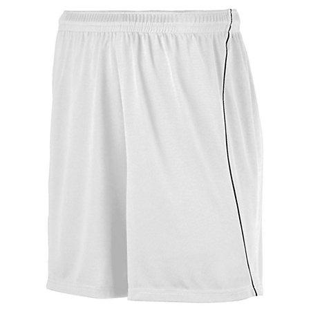 Youth Wicking Soccer Shorts With Piping White/black Single Jersey &