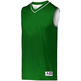 Camiseta de baloncesto reversible de dos colores verde oscuro / blanco individual y pantalones cortos de baloncesto para adultos