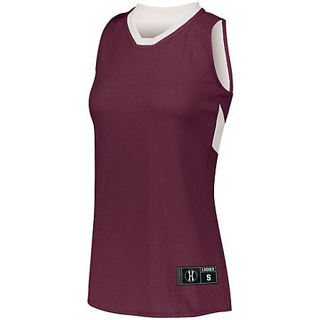 Ladies Dual-Side Single Ply Basketball Jersey Maroon/white & Shorts