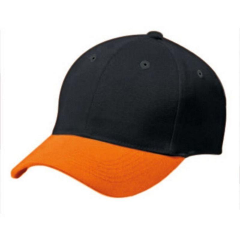 Gorra de seis paneles de sarga de algodón para adultos Béisbol negro / naranja