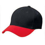 Gorra de seis paneles de sarga de algodón para adultos Béisbol negro / escarlata
