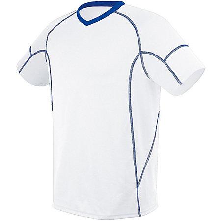 Camiseta Kinetic para jóvenes Blanco / Royal Single Soccer & Shorts