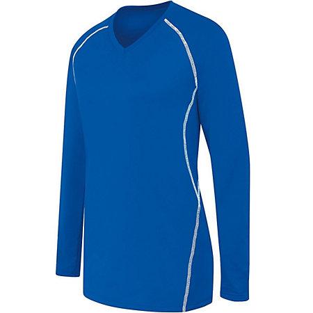 Ladies Long Sleeve Solid Jersey Royal/white Adult Volleyball