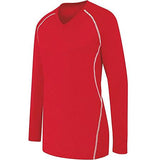 Ladies Long Sleeve Solid Jersey Scarlet/white Adult Volleyball