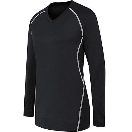 Ladies Long Sleeve Solid Jersey Black/white Adult Volleyball