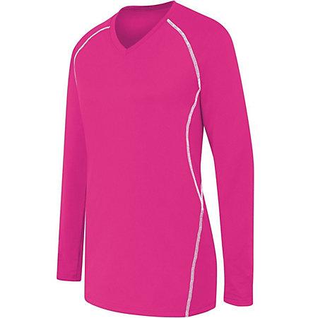 Ladies Long Sleeve Solid Jersey Raspberry/white Adult Volleyball