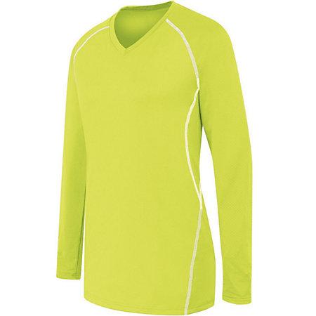 Ladies Long Sleeve Solid Jersey Lime/white Adult Volleyball