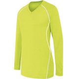 Ladies Long Sleeve Solid Jersey Lime/white Adult Volleyball