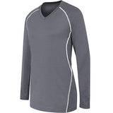 Ladies Long Sleeve Solid Jersey Graphite/white Adult Volleyball