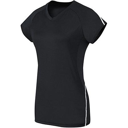 Ladies Short Sleeve Solid Jersey Black/white Adult Volleyball