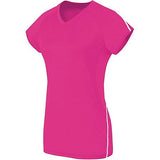 Ladies Short Sleeve Solid Jersey Raspberry/white Adult Volleyball