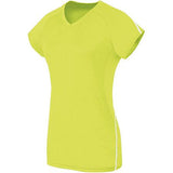 Ladies Short Sleeve Solid Jersey Lime/white Adult Volleyball