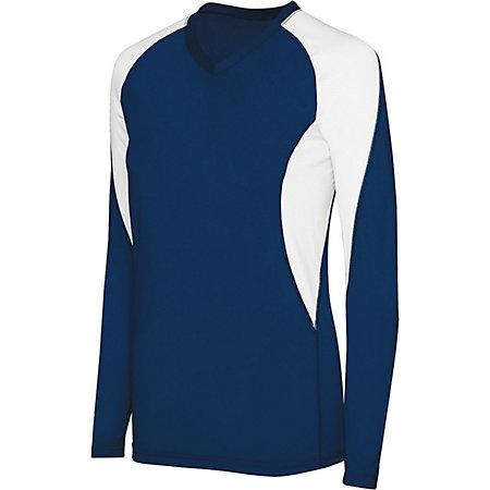 Camiseta de manga larga para damas, azul marino / blanco, voleibol para adultos