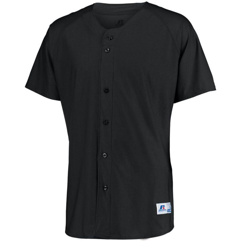 Raglan Sleeve Button Front Jersey Black Adult Baseball