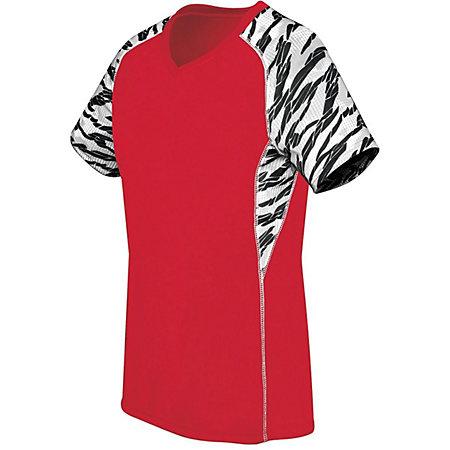 Ladies Printed Evolution Short Sleeve Scarlet/fragment Print/white Adult Volleyball