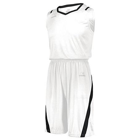 Pantalones cortos de corte atlético Blanco / negro Camiseta única de baloncesto para adultos y