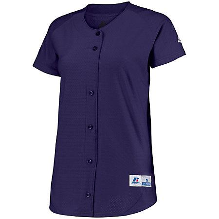 Señoras Stretch Faux Button Jersey Softball Púrpura