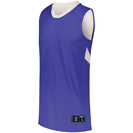 Camiseta de baloncesto de doble cara de una sola capa, púrpura / blanco, para adultos y pantalones cortos
