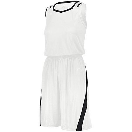 Ladies Athletic Cut Jersey White/black Basketball Single & Shorts