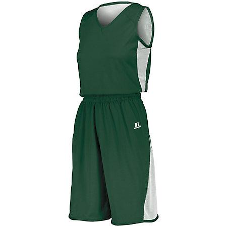 Ladies Undivided Single Ply Reversible Shorts Dark Green/white Basketball Jersey &