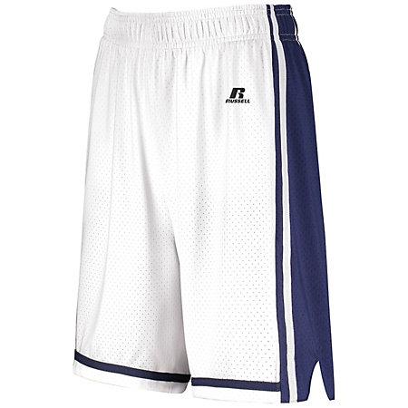 Shorts de baloncesto Legacy para mujer Blanco / azul marino Single Jersey &