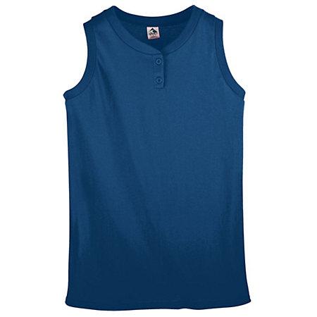 Girls Sleeveless Two-Button Softball Jersey Navy