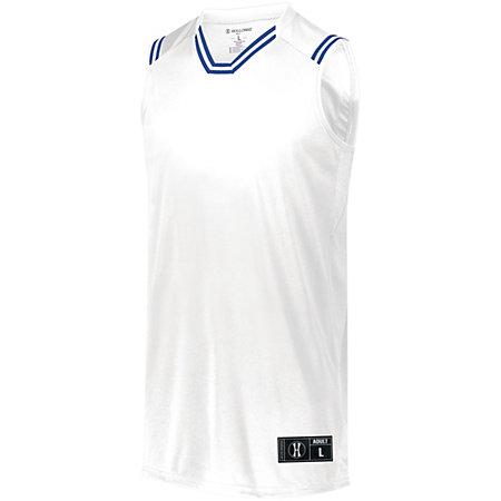 Camiseta de baloncesto retro juvenil blanco / royal individual y pantalones cortos