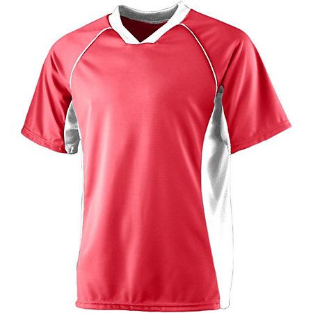 Camiseta de fútbol juvenil Wicking camiseta roja / blanca individual y pantalones cortos