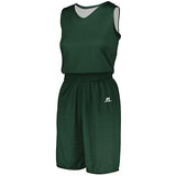 Camiseta reversible de una sola capa sólida sin dividir para mujer Verde oscuro / blanco Camiseta de baloncesto y pantalones cortos