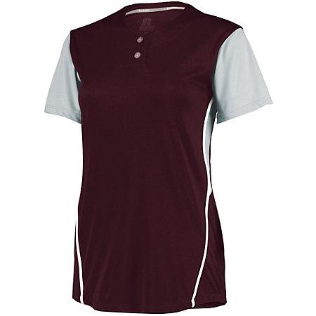 Ladies Performance Two-Button Color Block Jersey Maroon/baseball Grey Softball