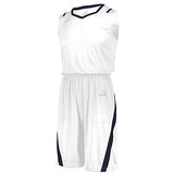 Camiseta de corte atlético blanco / azul marino individual y pantalones cortos de baloncesto para adultos
