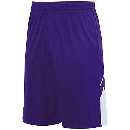 Pantalones cortos reversibles de Alley-Oop para jóvenes, morado / blanco, camiseta de baloncesto individual y