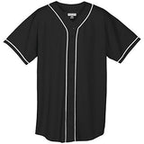 Jersey delantero con botones de malla absorbente y ribete trenzado Béisbol para adultos en blanco y negro
