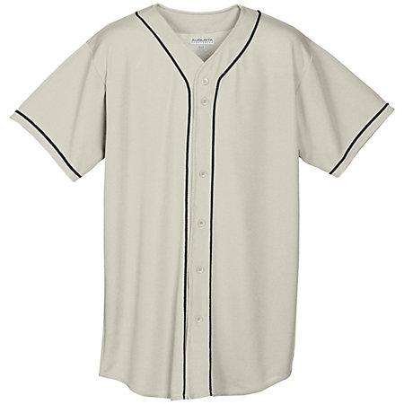 Wicking Mesh Button Front Jersey With Braid Trim Silver Grey/black Adult Baseball