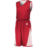 Pantalones cortos reversibles de una sola capa sin dividir True Red / white Adult Basketball Jersey &